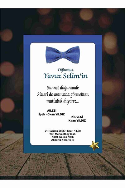 izmirdenet Sünnet Davetiyesi 50 Adet ( Baskı Dahil Değildir )