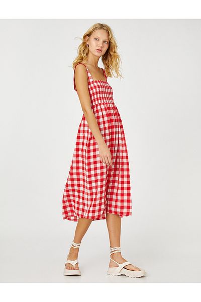 Koton Kariertes Midikleid Gipeli