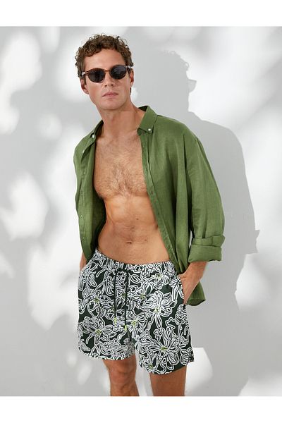 Koton Swim Shorts Floral Lace Waist Pocket