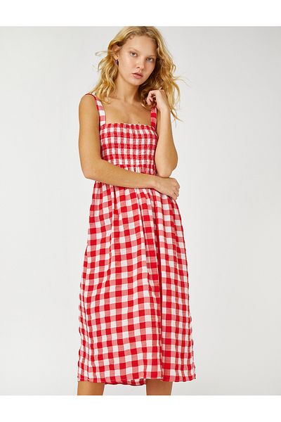 Koton Kariertes Midikleid Gipeli