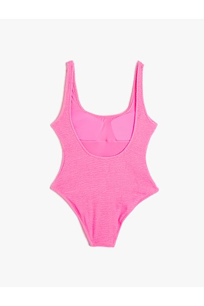 Koton Costum de baie texturat cu curea cu guler în U