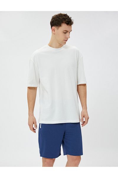 Koton Bermude cu slogan imprimat, talie dantela, buzunar cu fermoar, slim fit