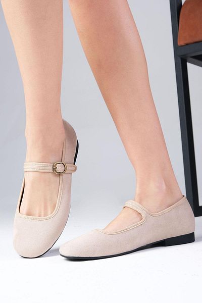 Mio Gusto Inna Beige Women's Ballerinas with Straps