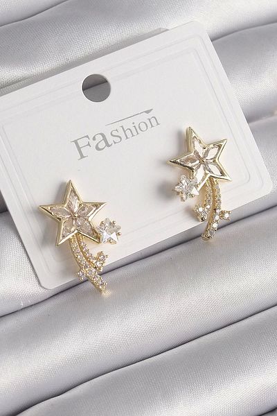 Clariss Brass Gold Color Zircon Stone Comet Model Women's Earrings