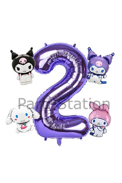 Parti Station Kuromi Mymelody Cinnamonroll - 2 Years Old Mini Purple Balloon Set, Birthday Concept