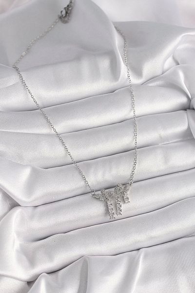 Clariss 316L Steel Silver Color Chain Zircon Stone Butterfly Model Dangle Detail Women's Necklace