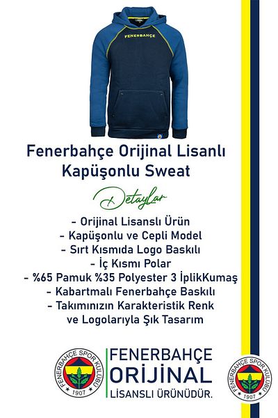 Fenerbahçe Γνήσιο ανδρικό φούτερ με κουκούλα με άδεια χρήσης