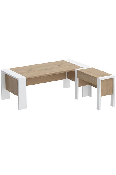 Mahmayi Moderno A01 L-Shaped Workstation Executive Desk with 2 Drawers for Office-Light Imperia