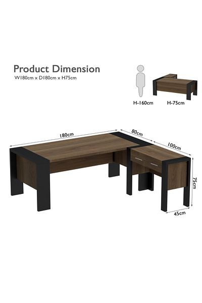 Mahmayi Moderno A01 L-Shaped Workstation Executive Desk with 2 Drawers for Office-Black Zabrano