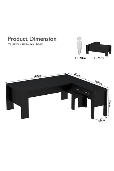 Mahmayi Moderno A01 L-Shaped Workstation Executive Desk with 2 Drawers for Office-Black