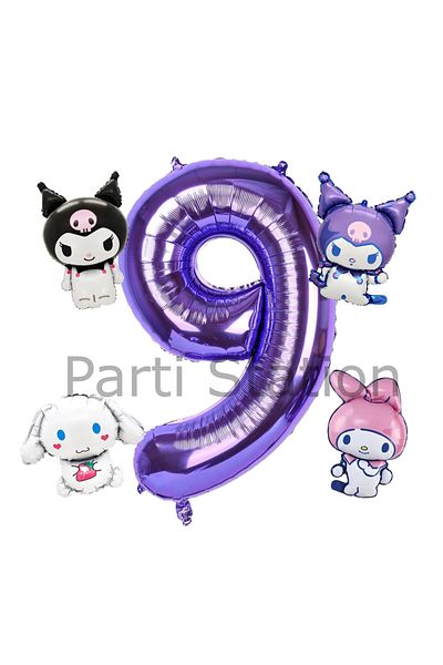 Parti Station Kuromi Mymelody Cinnamonroll - 9 Years Old Mini Purple Balloon Set