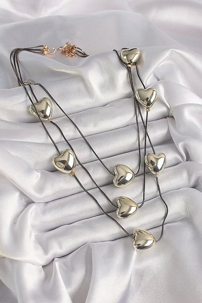 Clariss Brass Smoked Color Chain 3D Gold Color Heart Model Women's Necklace