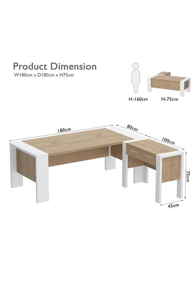 Mahmayi Moderno A01 L-Shaped Workstation Executive Desk with 2 Drawers for Office-Light Imperia