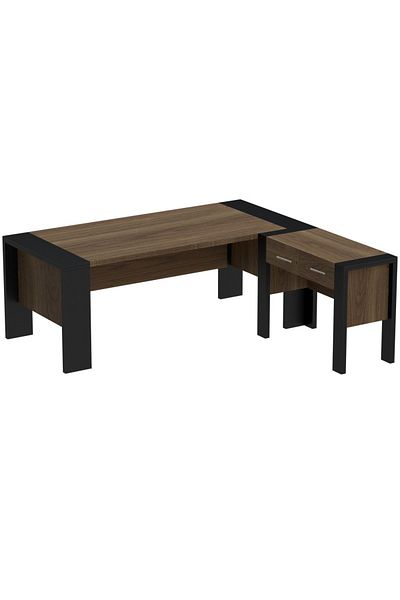 Mahmayi Moderno A01 L-Shaped Workstation Executive Desk with 2 Drawers for Office-Black Zabrano