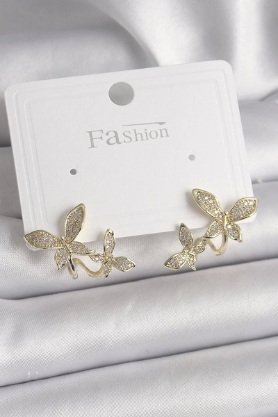 robotrend Brass Gold Color Zircon Stone Butterfly Model Women's Earrings