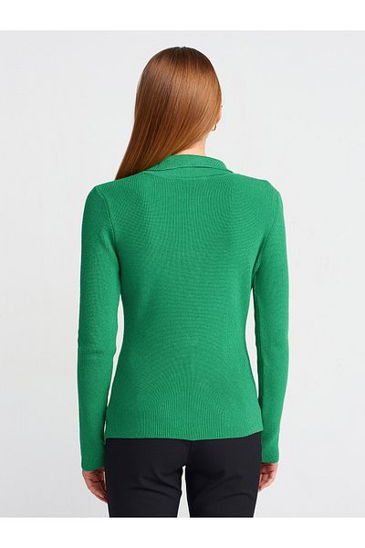 Dilvin 10686 Stand Collar Snap Fastener Sweater-Green