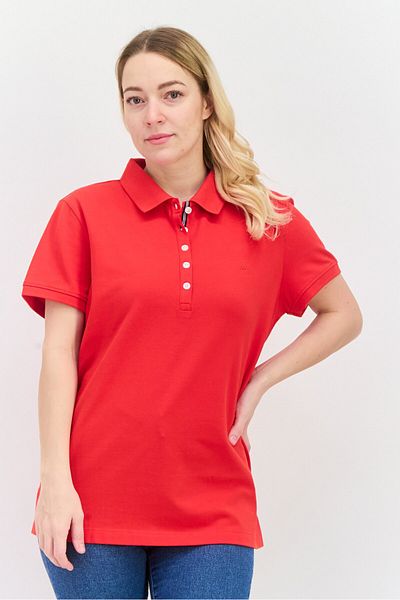 Nautica Women Regular Fit Embroidered Logo Short Sleeves Polo, Red