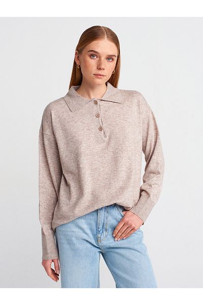 Dilvin 10715 Polo Neck Mink Thin Knitwear Sweater - Buttoned M.