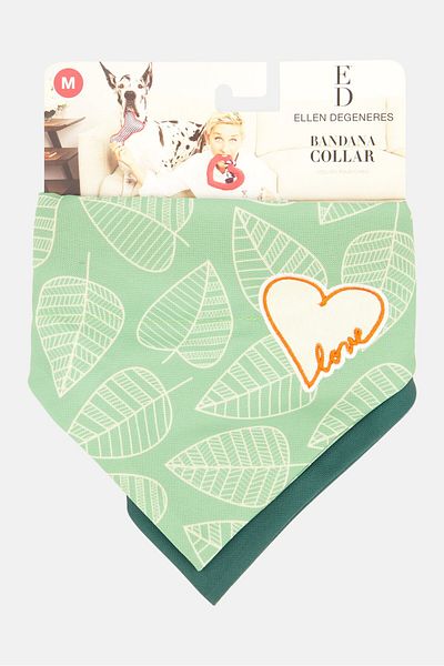 ED Ellen DeGeneres 2 Pcs Embroidered Pet Bandana Collar, Green Combo