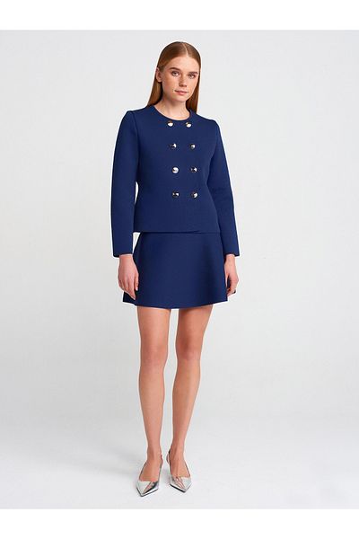 Dilvin 80123 Elastic Waist Knitwear Skirt-Navy Blue