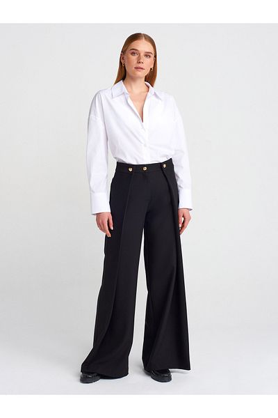 Dilvin 71615 Pleated Button Pants-Black