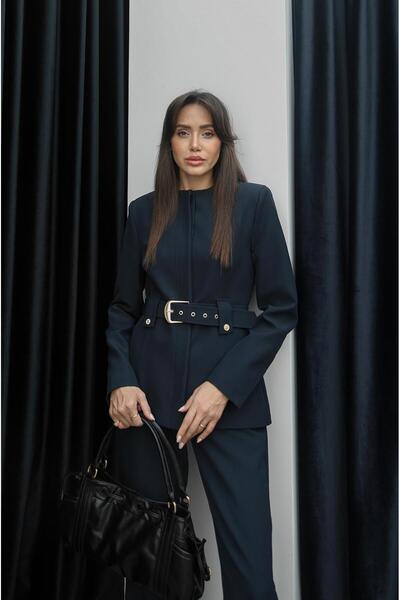 Havoş Navy Blue Belt Detailed Jacket Pants Set