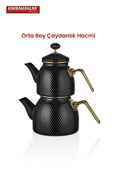 Kahramanlar Prime Black Emaye Çaydanlık Takımı