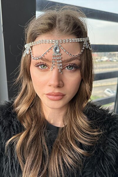 TAKIŞTIR Gümüş Renk Taş Detaylı Alınlık/Kına Aksesuarı