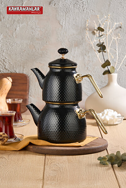 Kahramanlar Prime Black Emaye Çaydanlık Takımı