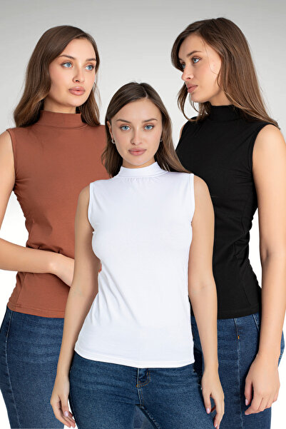 Orly More Kadın  Likralı 3'lü Kolsuz Bluz Body