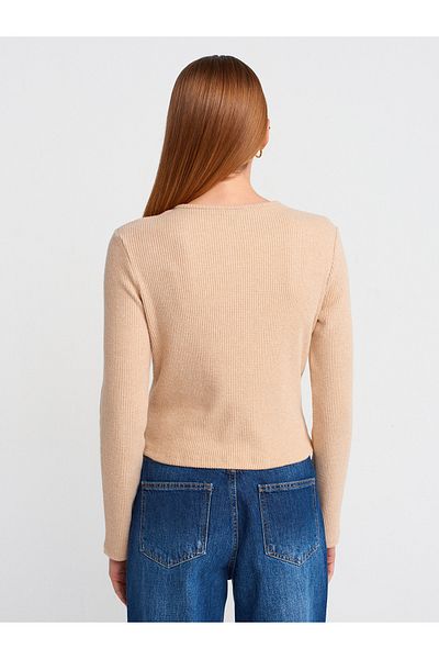 Dilvin 60424 Beige Long Sleeve Cardigan - Button Detail