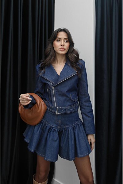 Havoş Blue Zipper Detailed Padded Denim Jacket