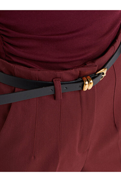 Dilvin 71614 Kemerli Yüksek Bel Pantolon-Bordo