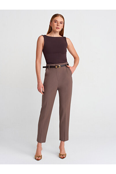 Dilvin 71614 Kemerli Yüksek Bel Pantolon-Vizon