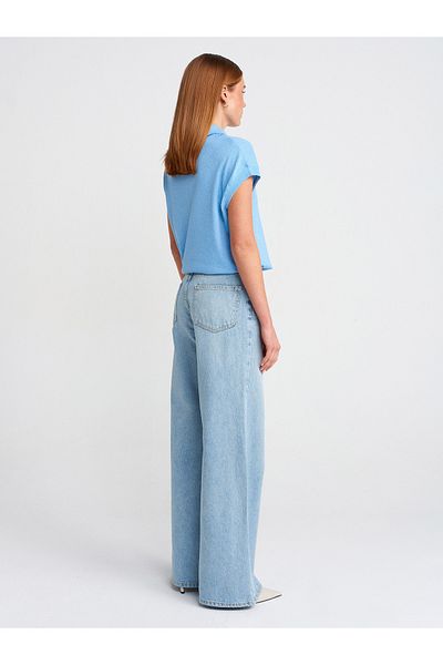 Dilvin 71776 Pantaloni din denim albastru cu tăietură largă, spălați cu zăpadă