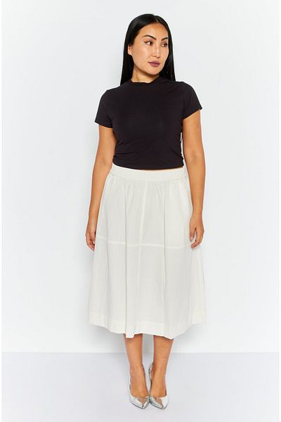 Esprit Women Textured Basic Midi Skirt, Off White