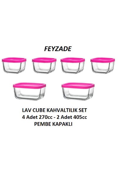 LAV Feyzade Cube Breakfast Storage Container Set with Pink Lid (2 Pcs 405Cc - 4 Pcs 270Cc)