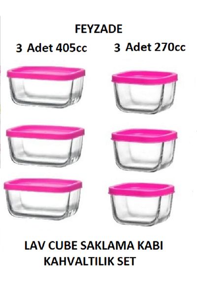 LAV Feyzade Cube Breakfast Storage Set - Pink Cover, 405Cc and 270Cc