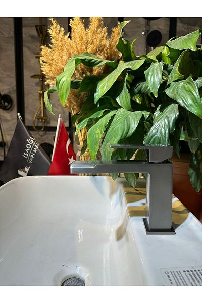 İSAOĞLU YAPI Anthracite Basin Faucet Anthracite Gray Venom Bathroom Sink Fixture