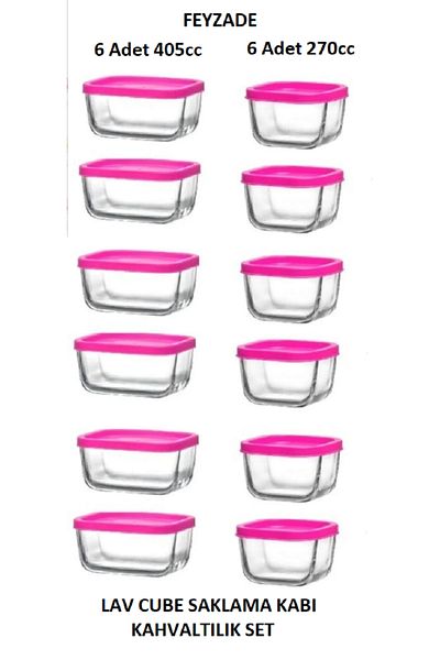 LAV Feyzade Cube Breakfast Storage Set - Pink Cover, 405Cc and 270Cc