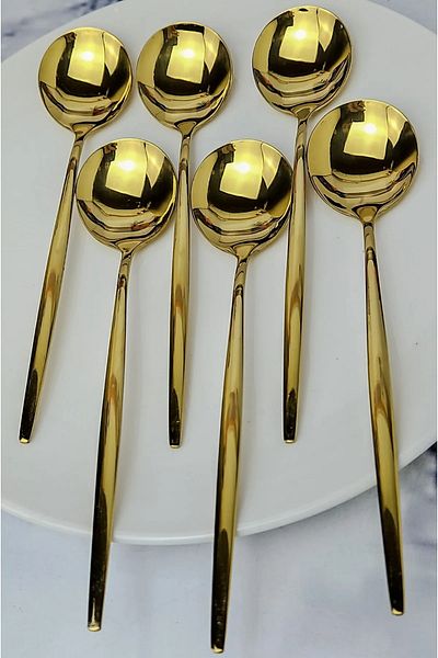 LEON LİFE Gold Series-Stainless-Steel- Titanium-Plated Spoon (6 Pcs)