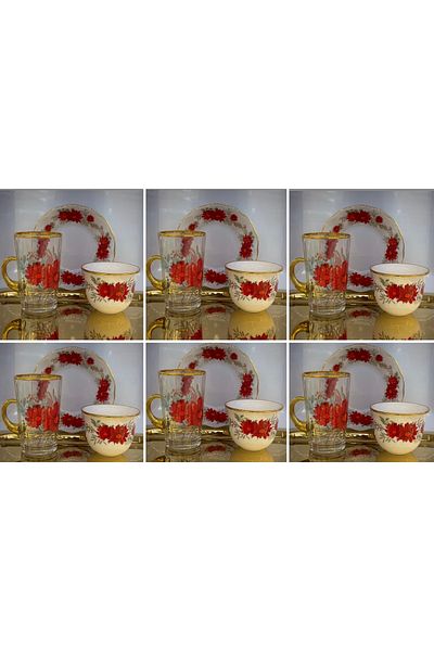 DUKKANI ISTANBUL Tea and Coffee Set 20 Pieces Red Daisy