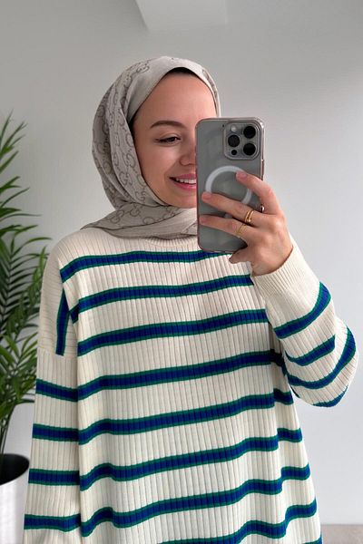 Ka Hijab Lady Hijab Knitwear Tunic - Blue