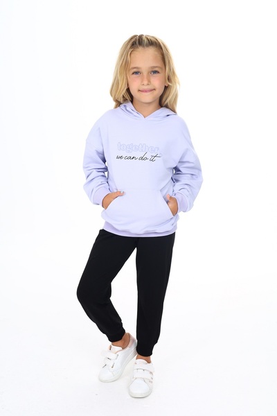 Toontoy Детски спортен екип с качулка и кенгуру джобове за момичета