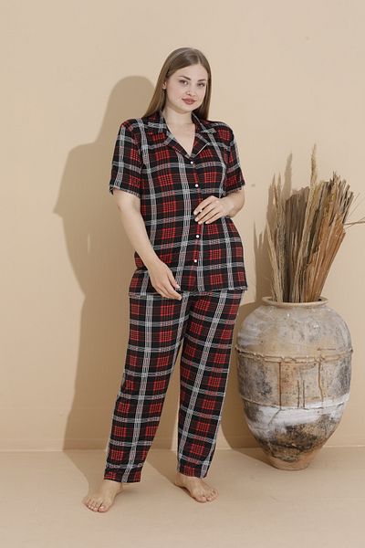 CALİA Women's Battal Milan Fabric Short Sleeve Shirt Collar Plus Size Pajamas Set