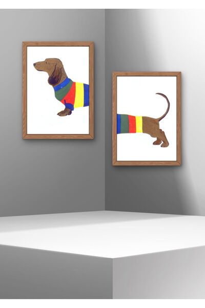 Home Dekoratif Tablo 2'li Birleşimli Görsel Köpekli Çerçevesiz Poster