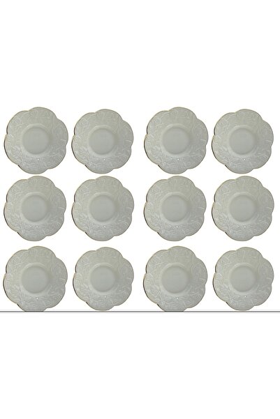 DUKKANI ISTANBUL 12 Person Rose Porcelain Tea Plate - Embossed Gold