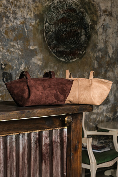 Çantacımstore Beige Suede Women's Bag - Double Handle, Model 8225