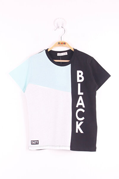 Toontoy Tricou negru pentru băiat cu imprimeu cu secțiuni