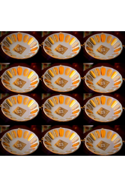 DUKKANI ISTANBUL Porselen Çay Tabağı 12 Kişilik Gold Desen Acem Çay Tabağı Po...